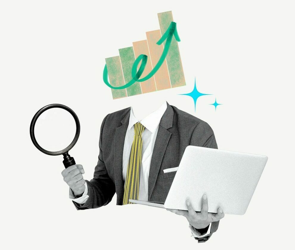 Business solution, growing bar chart head businessman